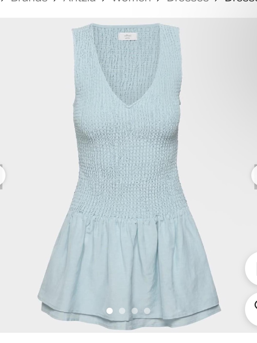 Aritzia Wilfred Blue Upstate Smocked V-Neck Mini Dress